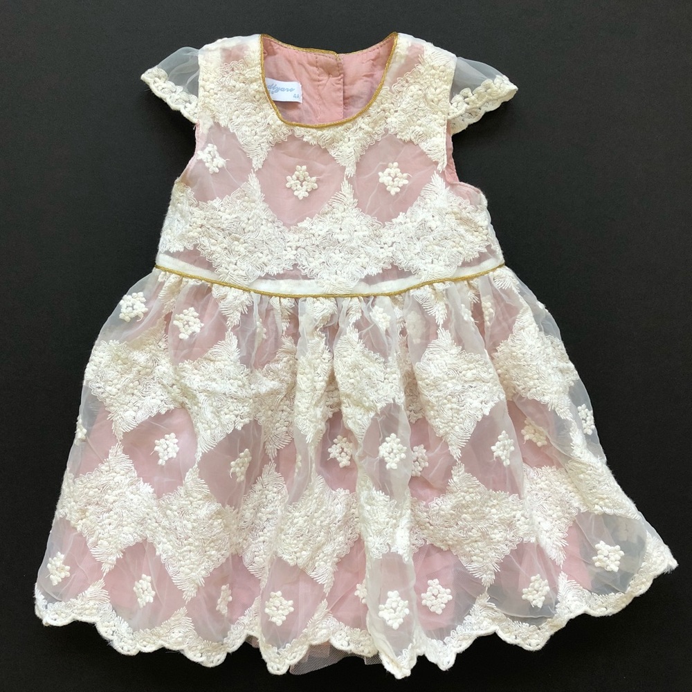 Jacadi Pink & Ivory Lace Formal Dress